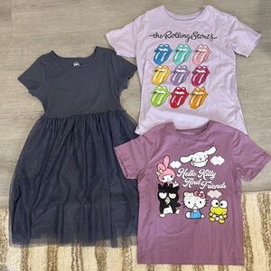 Girls XL 14-16 bundle lot dress with glitter tutu skirt + 2 tees